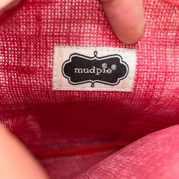 mud pie red white rugby stripe straw zipper pouch make up bag - Picture 2 of 4